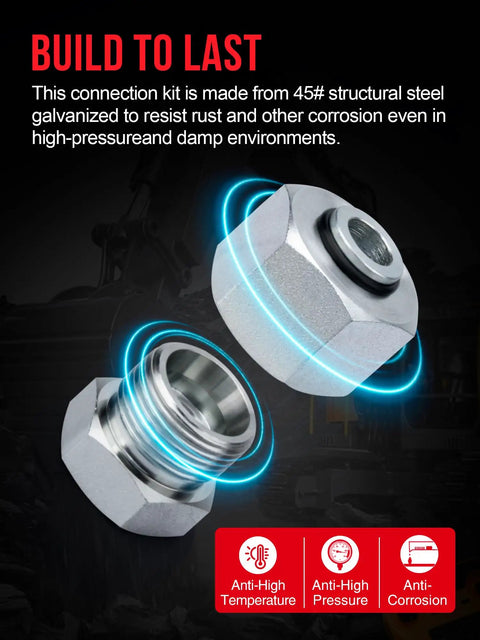 80 Piece DIN Light Duty Cap And Plug Hydraulic Adapter Fitting Kit Set With Galvanized Steel Construction components close-up.