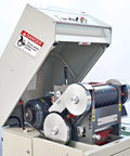 Pinch Point Danger Labels 50 Pcs, 5 X 3.5 Inch Durable PET Vinyl Safety Stickers installed on machinery in a workplace.
