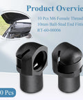 Top Grade Durable Steel M6 Female Thread Gas Spring Strut End Fittings shown in black, designed for 10Mm Ball Studs hassle-free use.
