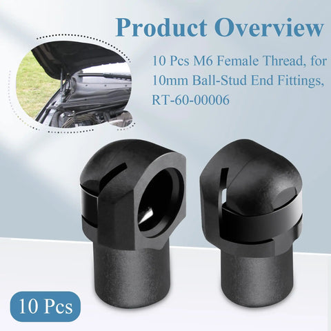 Top Grade Durable Steel M6 Female Thread Gas Spring Strut End Fittings shown in black, designed for 10Mm Ball Studs hassle-free use.
