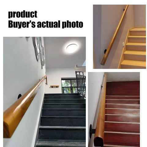 Heavy Duty Solid Pine Handrail Knockout Non Slip Staircase Grab Bar Wall Mounted Safety Railing For Home Garden And Loft Easy Install Smooth Finish on stairs