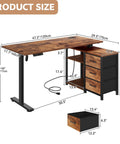 47 Inch L Shaped Standing Desk With 3 Drawers, Electric Height Adjustable, Built In Power Outlets dimensions image