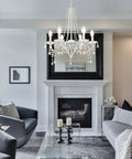 Six Light White Crystal Candle Chandelier For Dining Room And Living Spaces Modern Farmhouse Glam Fixture With Clear Pendant Ornaments