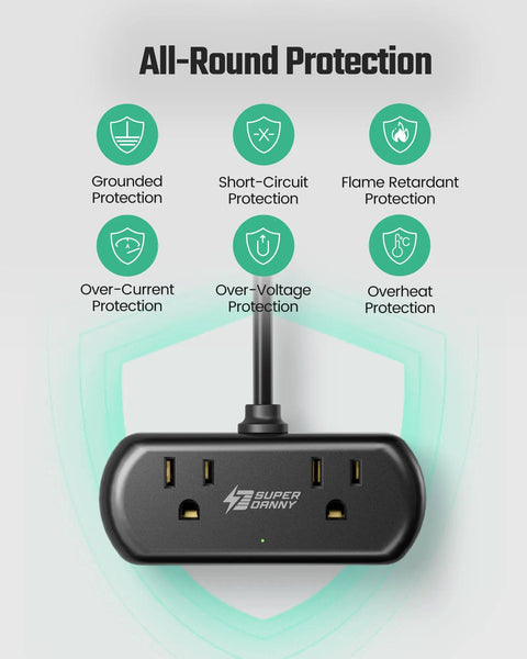 Image of Six In One Charging Station With USB C And USB A Ports, featuring protection icons for safe use.