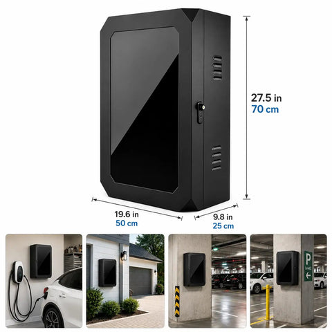 Heavy Duty Steel EV Charger Enclosure Weatherproof Outdoor Charging Station Box With Secure Keyless Combo Lock size 27.5x19.6x9.8 inches