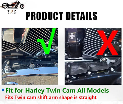 Shift Linkage Kit With EZ Shift Neutral Gear Assist For Harley Touring Dyna Softail Twin Cam Bikes Bolt On Upgrade For Smoother Shifts Easy Install Improves Neutral Hold And Leverage For A Smoother Ride. Fits Harley Twin Cam models, straight shift arm fit shown.