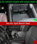 Interior of RAM truck with emphasis on console compatibility for removable storage drawer tray; not suitable for split bench seat models.