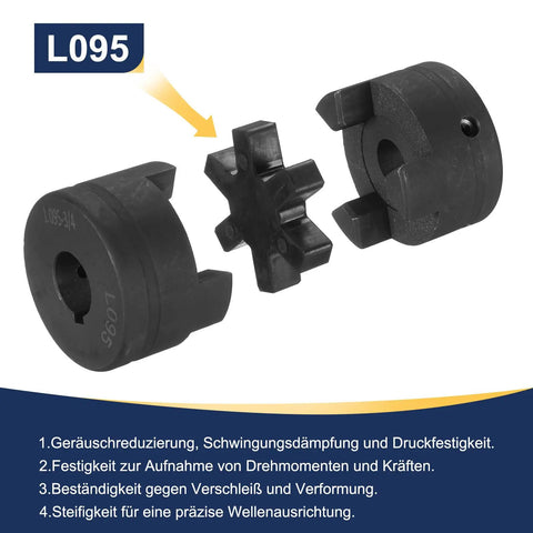 Flexible Three Piece L Jaw Coupling Set For Three Quarters To Five Eighths Inch With Buna N Rubber Spider Heavy Duty Power Transfer For Log Splitter And Hybrid Equipment L095 Built Tough Metal Housings, L095 set