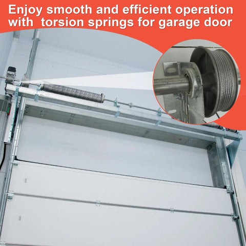 Heavy Duty Garage Door Torsion Spring Kit With Cables And Brackets installed on 7 ft tall door, showing cable reel detail