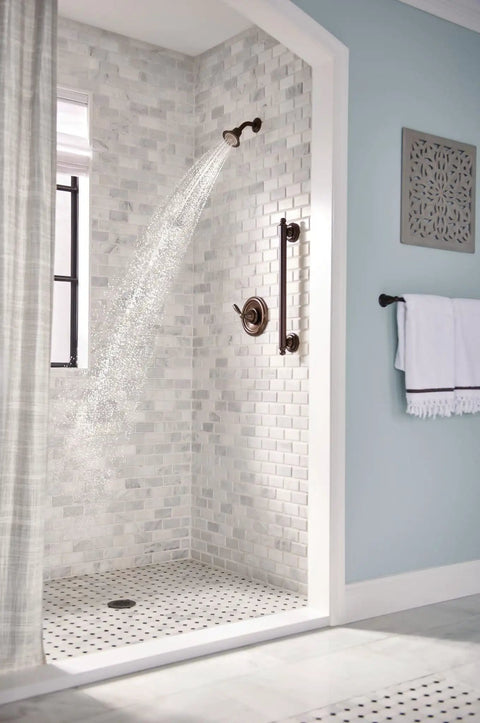 Oil Rubbed Bronze 24 Inch Stainless Steel Bathroom Grab Bar For Safety And Stability Traditional Style Easy Install Coordinate With Brantford Collection Slip Resistant Grip in shower