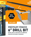 6-inch drill bit with 5 inch gutter hanger kit, preassembled screw, for sagging aluminum rain gutters.