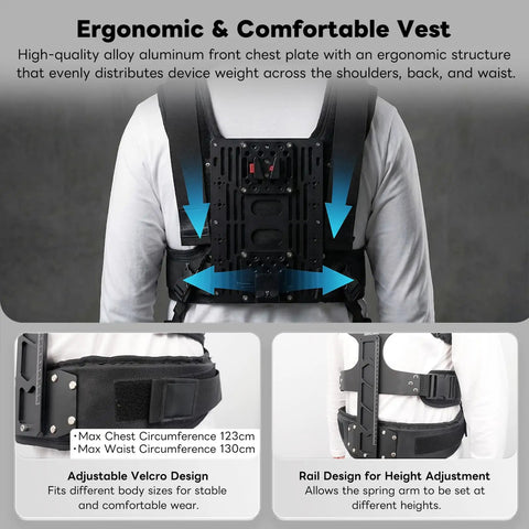 Thanos X Gimbal Support Vest System Steadicam Rig with ergonomic design for even weight distribution and adjustable fit
