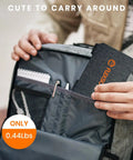 Person placing 10W Foldable Solar Charger With USB A Output For On-The-Go Power, IP67 Waterproof in backpack pocket