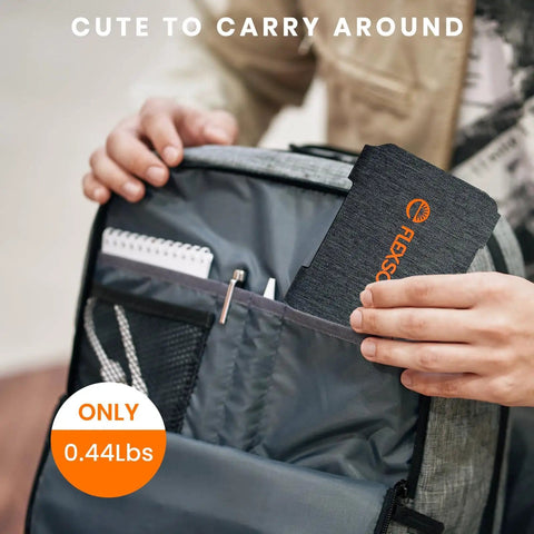 Person placing 10W Foldable Solar Charger With USB A Output For On-The-Go Power, IP67 Waterproof in backpack pocket
