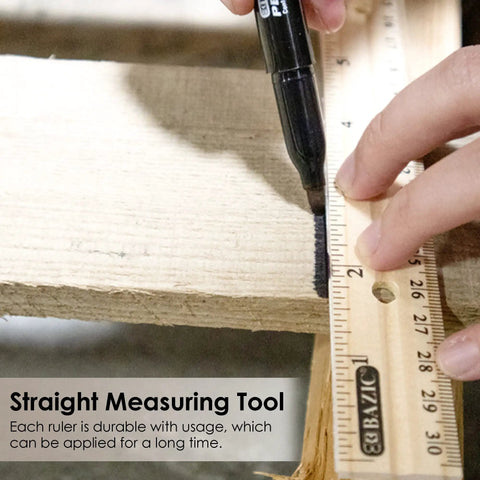12 Inch Wooden Ruler With Inch And Metric Measurements Dual Scale For School Office Or Home Use measuring on wood surface