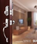 Keypad Deadbolt With Handle And Polo Knob Keyless Electronic Door Lock With One Touch Motorized Locking Auto Locking DIY Friendly Install Satin Nickel Finish Single Cylinder Front Door Lock ANSI Grade Three Security