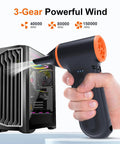 Rechargeable Electric Air Duster With 150000 RPM Turbo Power in use cleaning a computer