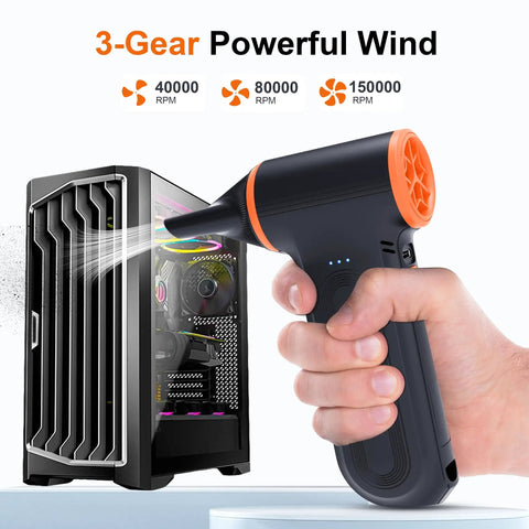 Rechargeable Electric Air Duster With 150000 RPM Turbo Power in use cleaning a computer
