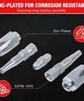 Angled view of PIKWO 2-pack hydraulic hose repair kit components, zinc-plated 1/4 in ID fittings and adapters