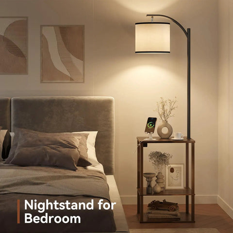 Floor Lamp With Table And USB Charging Station End Table With Shelves Dope Modern Design in bedroom setting