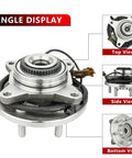4WD Front Wheel Bearing Hub Assembly For Ford F150 2015 2016 2017 With 6 Lug Bolts And ABS Sensor, top, side, bottom views