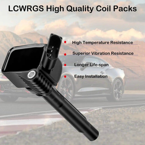High quality LCWRGS ignition coil pack for VW and Audi, highlighting temperature resistance, vibration resistance, long lifespan.