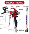 Heavy Duty High Pressure Airless Paint Primer Spray Gun Featuring Slick Reversible 517 Tip And Swivel Coupler with 10 Inch Extension Pole.