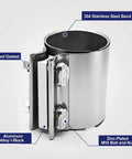 2.5 Inch Exhaust Clamp Sleeve Coupler For 2.5 Inch OD Exhaust Pipe Muffler Elbow And Tubing Beefy Butt Joint Connector With Double Layer 304 Stainless Steel Band For Leakproof Cat Converter Ready Exhaust Repair showing highlighted materials