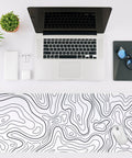 Extended White Topographic Gaming Mouse Pad Desk Mat 31.5 Inch By 11.8 Inch Long XL Pad For Gaming And Office with laptop setup