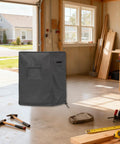 Built Tough Table Saw Cover With Waterproof Jobsite Weather Guard And Integrated Tool Storage Pockets For Contractor Shop Equipment and All Season Protection in garage.