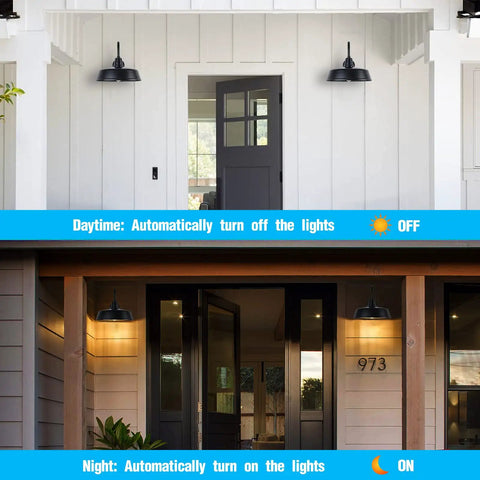 Gooseneck Barn Lights Outdoor Fixture 15 Inch Farmhouse Style Black Exterior Sconce Wall Light For Front Door Porch Garage