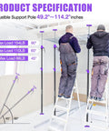 Heavy Duty Steel Drywall Jack Poles, Adjustable Cabinet Support Rod System 49-114 Inches in use, two workers installing drywall.