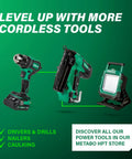 Ultra Bright 4000 Lumen Cordless LED Work Light With MultiVolt 18V 36V Battery, Adjustable Brightness From 700 To 4000 Lumens, USB Port, Water And Dust Resistant, Multiple Mounting Options For Any Job Site, displayed with cordless drill and nailer.