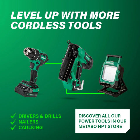 Ultra Bright 4000 Lumen Cordless LED Work Light With MultiVolt 18V 36V Battery, Adjustable Brightness From 700 To 4000 Lumens, USB Port, Water And Dust Resistant, Multiple Mounting Options For Any Job Site, displayed with cordless drill and nailer.