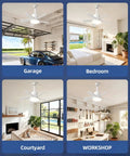 Upgraded 17 Inch Ceiling Fan With Integrated Light Kit And Wireless Remote Featuring Straight Up Quiet Dc Motor Reversible Airflow for Garage, Bedroom, Courtyard, and Workshop.