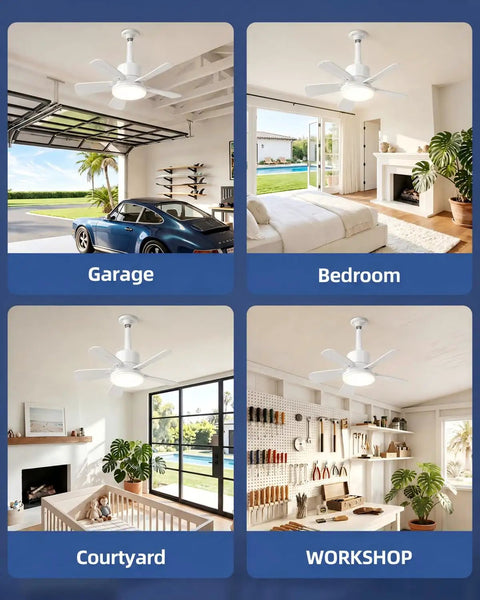 Upgraded 17 Inch Ceiling Fan With Integrated Light Kit And Wireless Remote Featuring Straight Up Quiet Dc Motor Reversible Airflow for Garage, Bedroom, Courtyard, and Workshop.