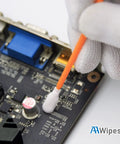 Top Tier One Hundred Count Four Inch Cleaning Swabs In Orange Knitted Polyester Heads Straight Up Clean For Camera Optics And Delicate Gear No Fuss Precision Wipes That Get The Job Done Smooth Quick cleaning circuit board with an orange swab.