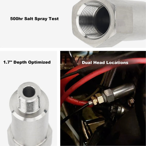 Stainless Steel Coolant Temperature Sensor Adapter For LS Engine Swaps M12 1.5 To Three Eighths Inch NPT Plug And Play Install Keeps OEM Sensors In Place On LS X LS1 LS3 LS2 LM4 LM7 L76 LQ9 LR4 LS6 And More GM LS Engines, stainless adapter, 1.7 in depth