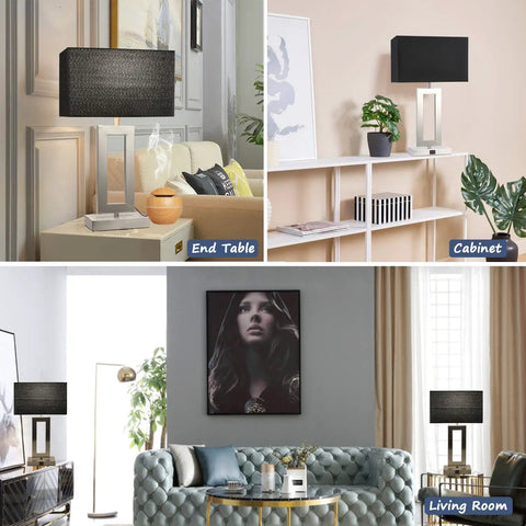 22-Inch Black Touch Table Lamps Set of 2 on end table, cabinet, and living room area showing versatility and design
