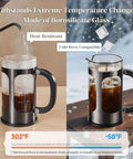 French Press Coffee Maker 34 Ounce Plastic Free Brewing Surface with Thickened Glass and Stainless Steel, hot and cold brew demonstration