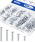Heavy Duty White Wall Plate Screws 120 Piece Assortment Kit Featuring Durable 6 32 Thread Outlet Replacement and Switch Cover Panel Fasteners in a clear storage box.