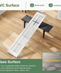 Bifold Barn Door 36x84 Inch Double 18x84 Transparent White Frosted Glass Cross Sliding Door With 40 Inch Hardware Kit Included For Closet Space Saving Wood Panel Slab Preassembled on wooden floor showing glass surface benefits.