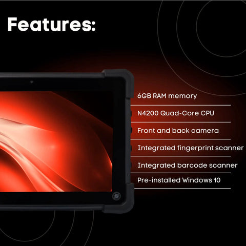 Straight-Up Rugged 10.1 Inch Industrial PC Tablet With IP65 Waterproof Touchscreen showcasing features like N4200 CPU, 6GB RAM.