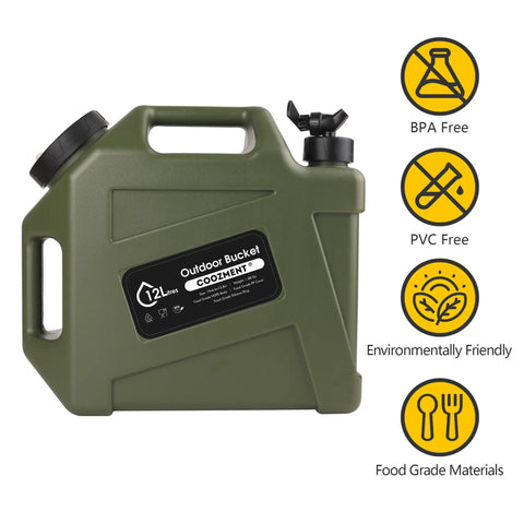 3.2 Gallon Portable Water Jug With Spigot For Camping And Hiking, BPA Free Military Green Water Storage Tank, Easy Pour Design