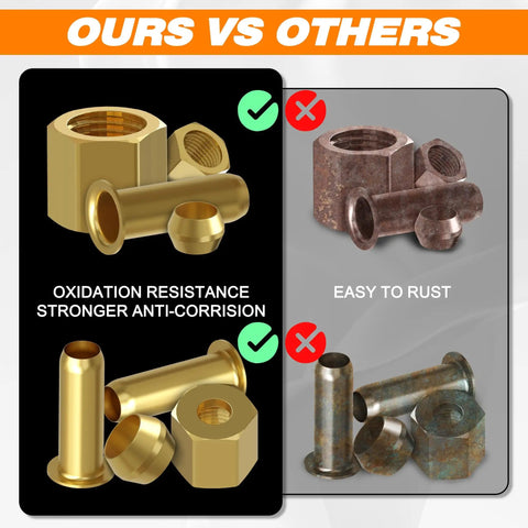 Comparison of 1/4 Inch Brass Compression Fittings Kit, showing oxidation resistance vs rust-prone alternatives