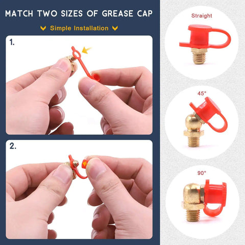Hands assembling Hydraulic Zerk Fittings Kit With Caps, 156 Pcs SAE And Metric Grease Fittings with red caps