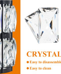 Close-up of crystal shades for 4 Light Matte Black Vanity Lights For Bathroom With Crystal Shade, highlighting easy cleaning.