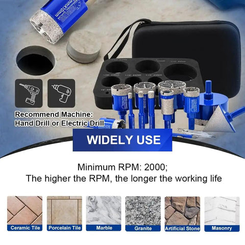 Tile Diamond Drill Bits Kit For Porcelain And Ceramic Tile 16 Piece Hole Saw Set with case and core bits for stone drilling