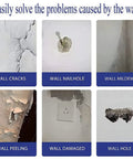 Image showing various wall issues like cracks, nail holes, mildew, peeling, and damage addressed by Pro Grade Drywall Repair Kit.