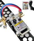 Shop Ready Heavy Duty Dual Track Gas Flame Cutter With Two Six Foot Guide Rails, control panel and hoses for metal cutting.